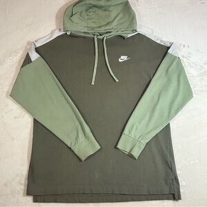 Nike Men’s Hunter Green Color-block 100% Cotton Long Sleeve Hooded Sweatshirt